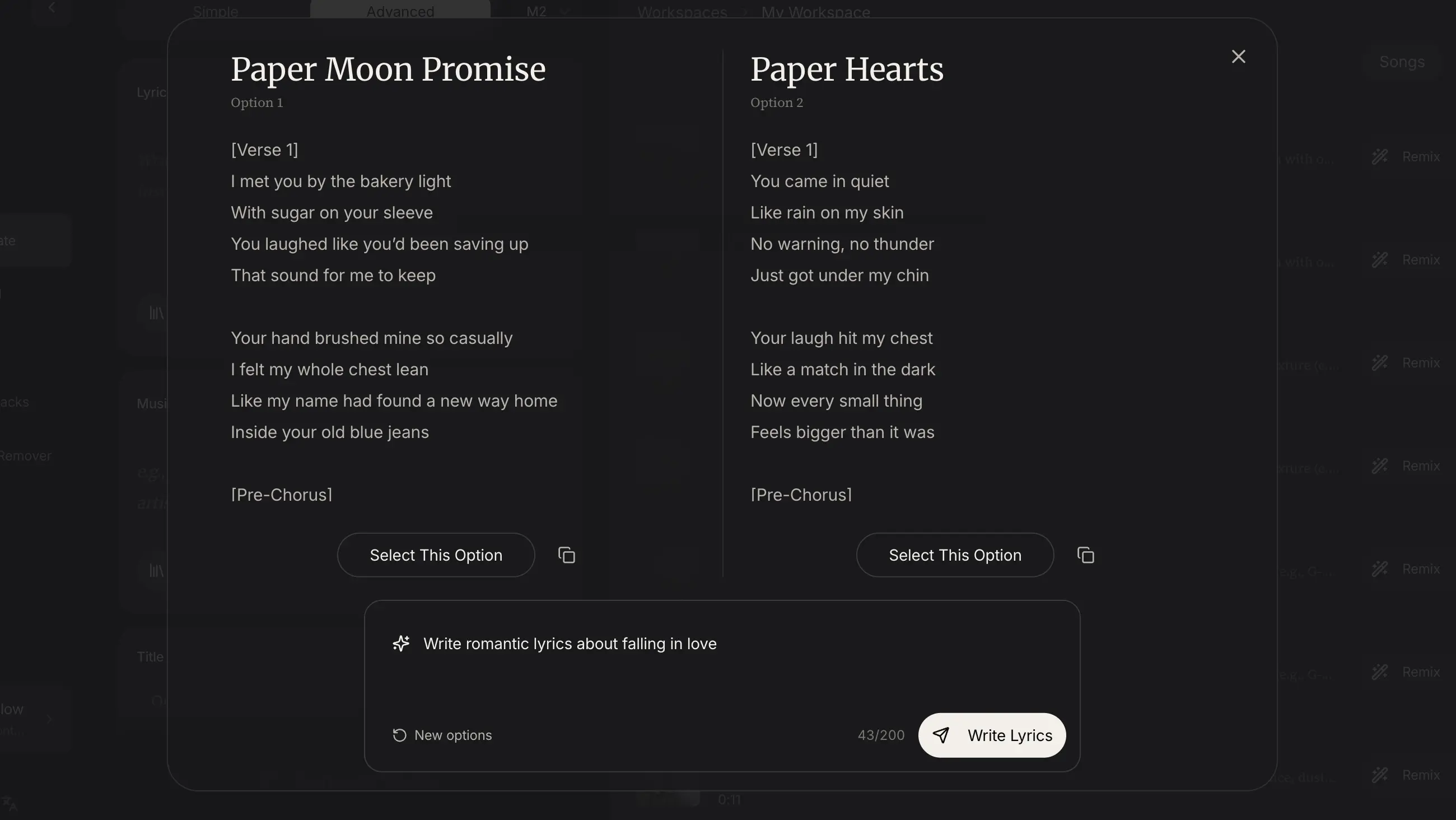 Lyrics to music AI generator preview
